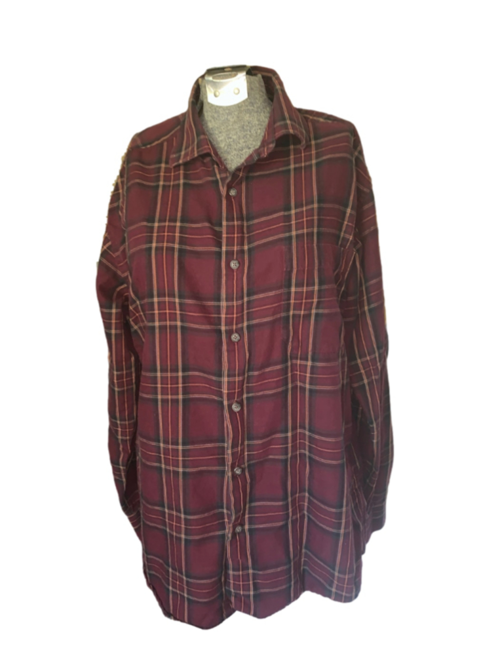 Men's Viyella Plaid Button Down Shirt, Size M, Burgundy and Black